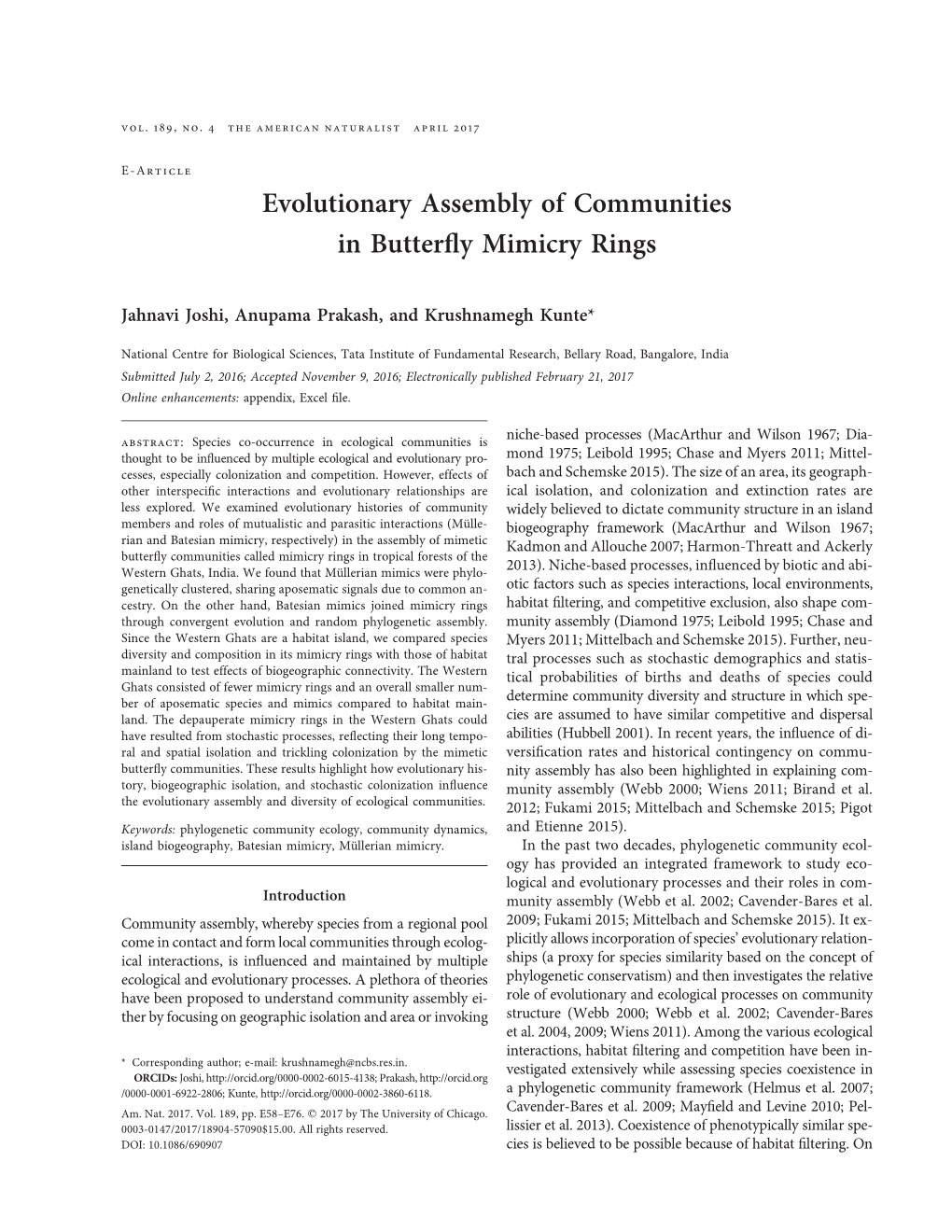 Evolutionary Assembly of Communities in Butterfly Mimicry