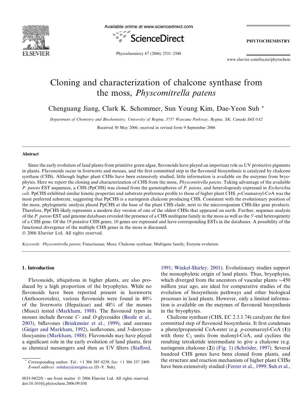 Cloning and Characterization of Chalcone Synthase from the Moss, Physcomitrella Patens