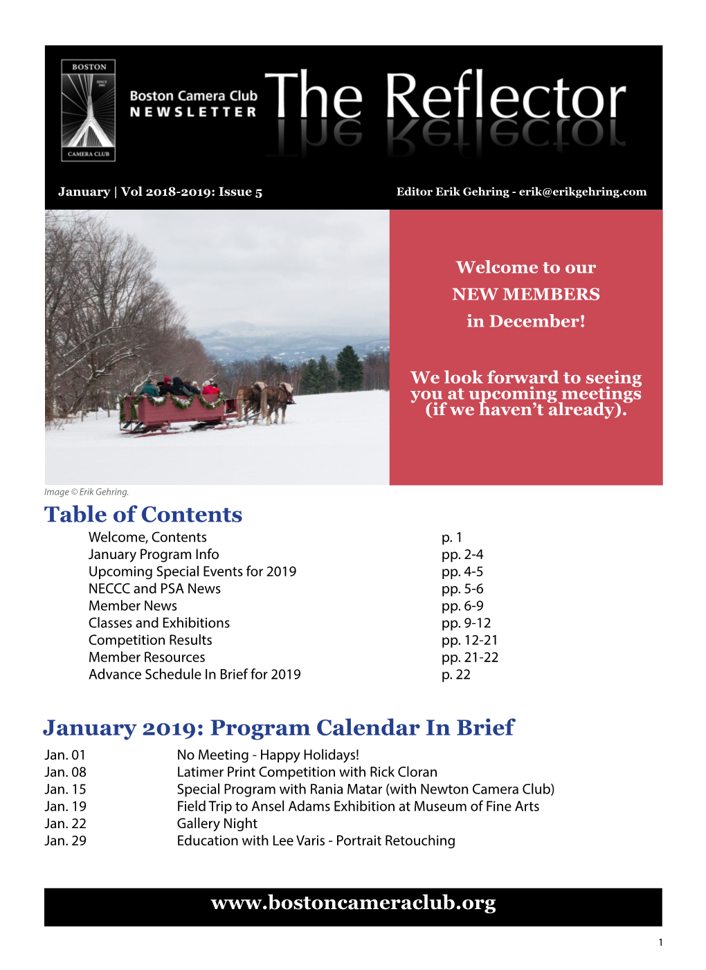 Table of Contents January 2019: Program