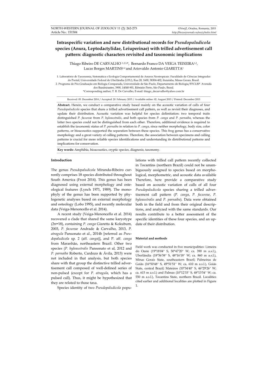 Intraspecific Variation and New Distributional Records For