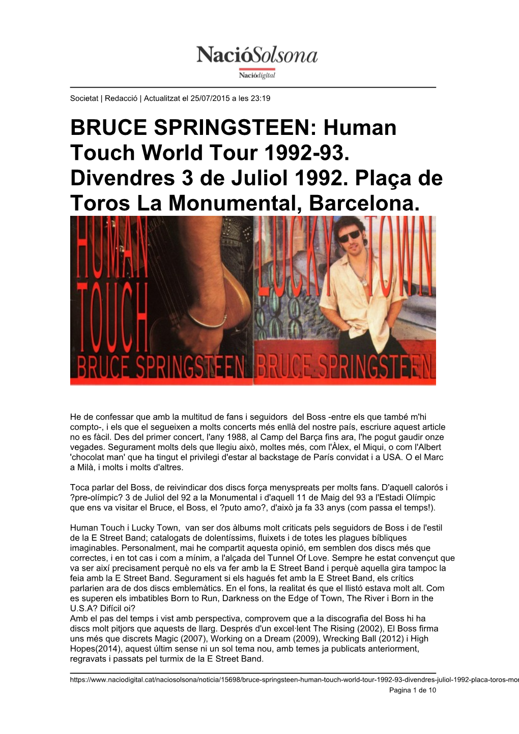 BRUCE SPRINGSTEEN: Human Touch World Tour 1992-93