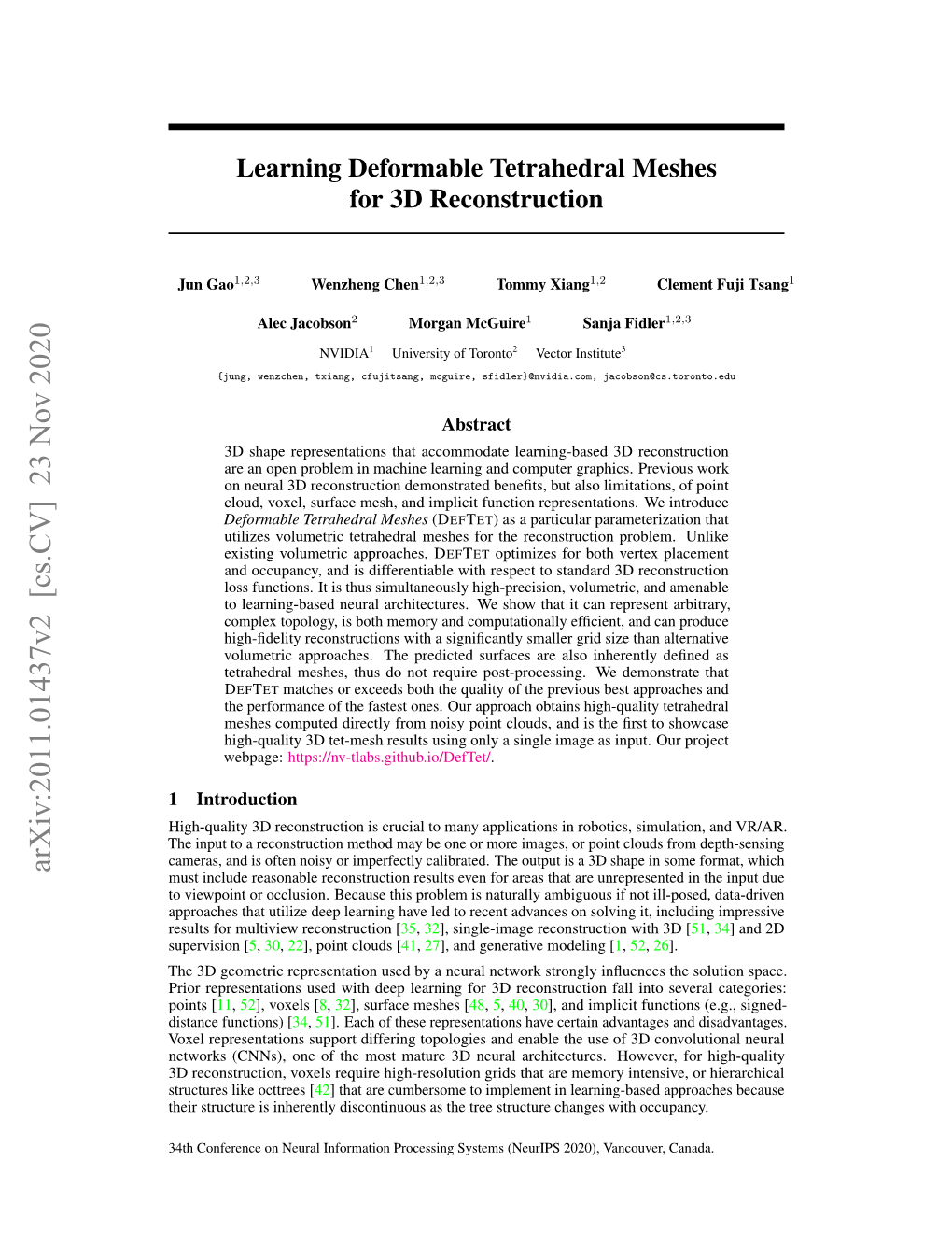 Learning Deformable Tetrahedral Meshes for 3D Reconstruction