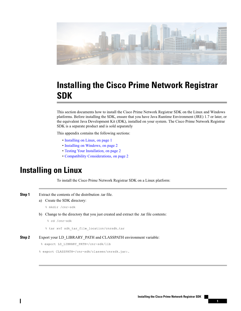 Installing the Cisco Prime Network Registrar SDK