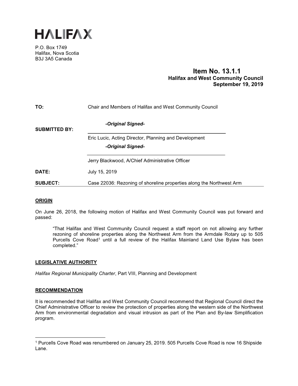 Case 22036: Rezoning of Shoreline Properties Along the Northwest Arm