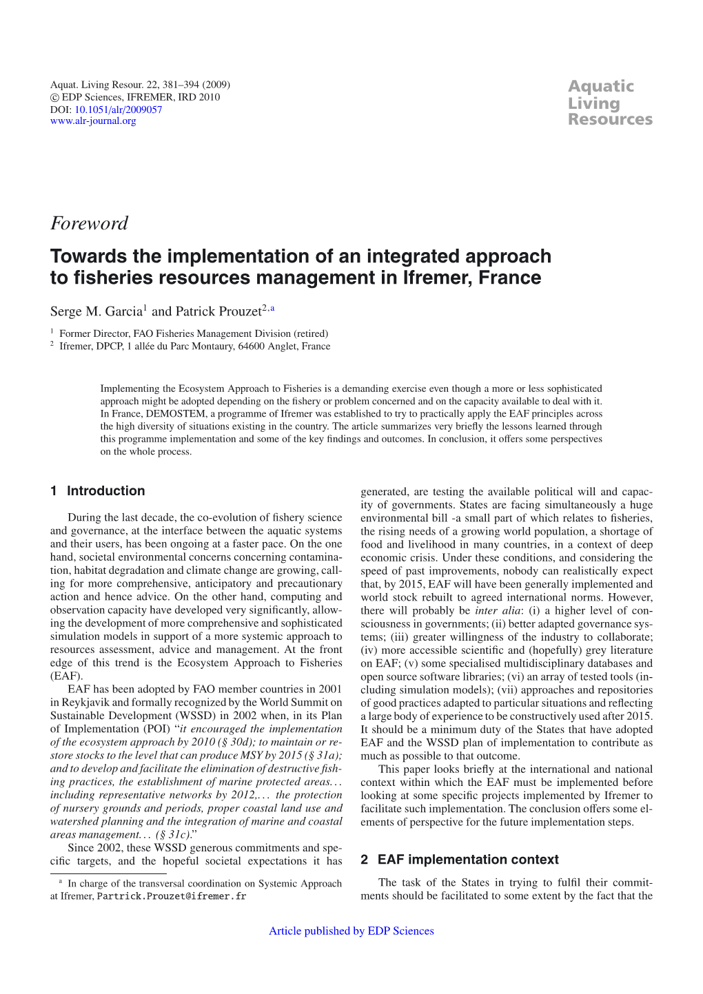 Towards the Implementation of an Integrated Approach to Fisheries Resources Management in Ifremer, France