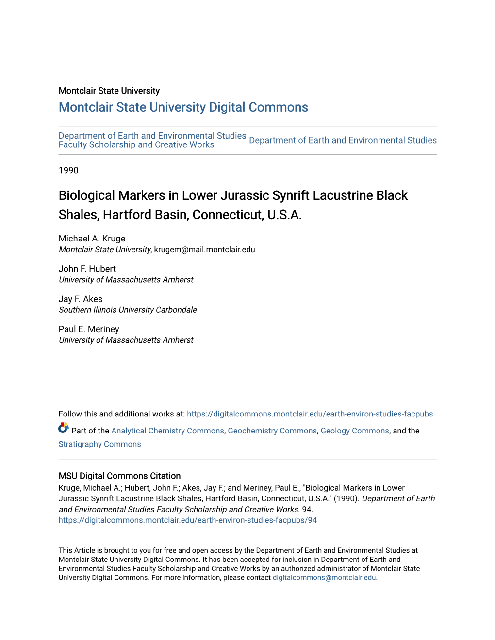 Biological Markers in Lower Jurassic Synrift Lacustrine Black Shales, Hartford Basin, Connecticut, U.S.A