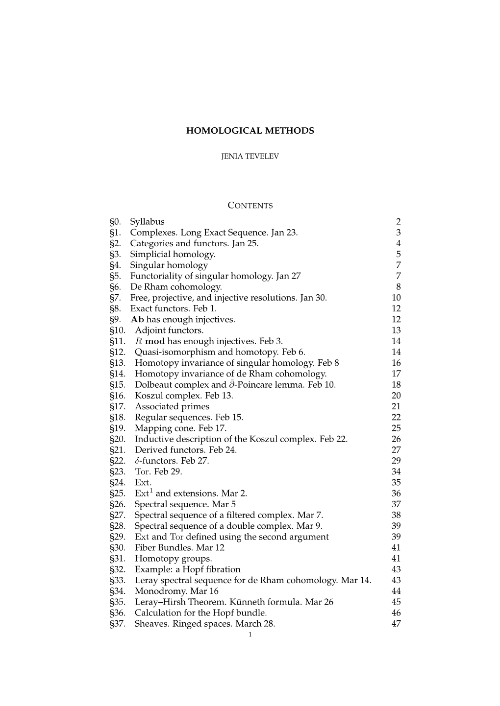 HOMOLOGICAL METHODS §0. Syllabus 2 §1