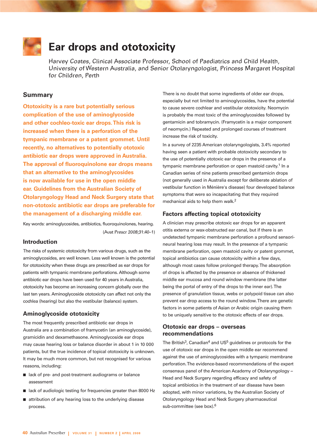 Ear Drops and Ototoxicity