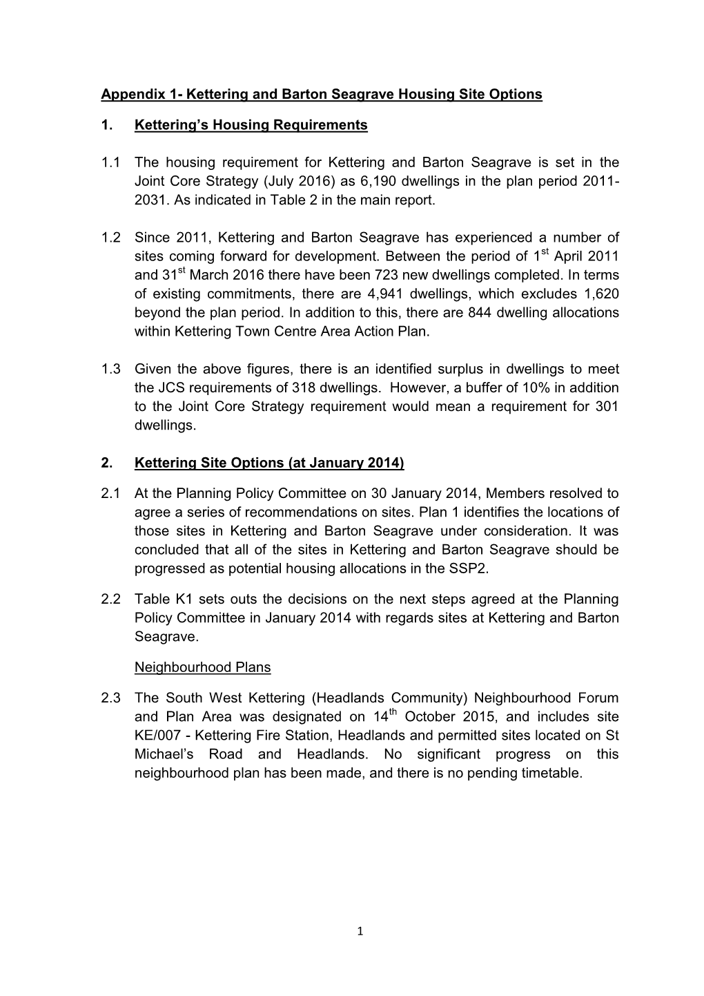 Appendix 1- Kettering and Barton Seagrave Housing Site Options