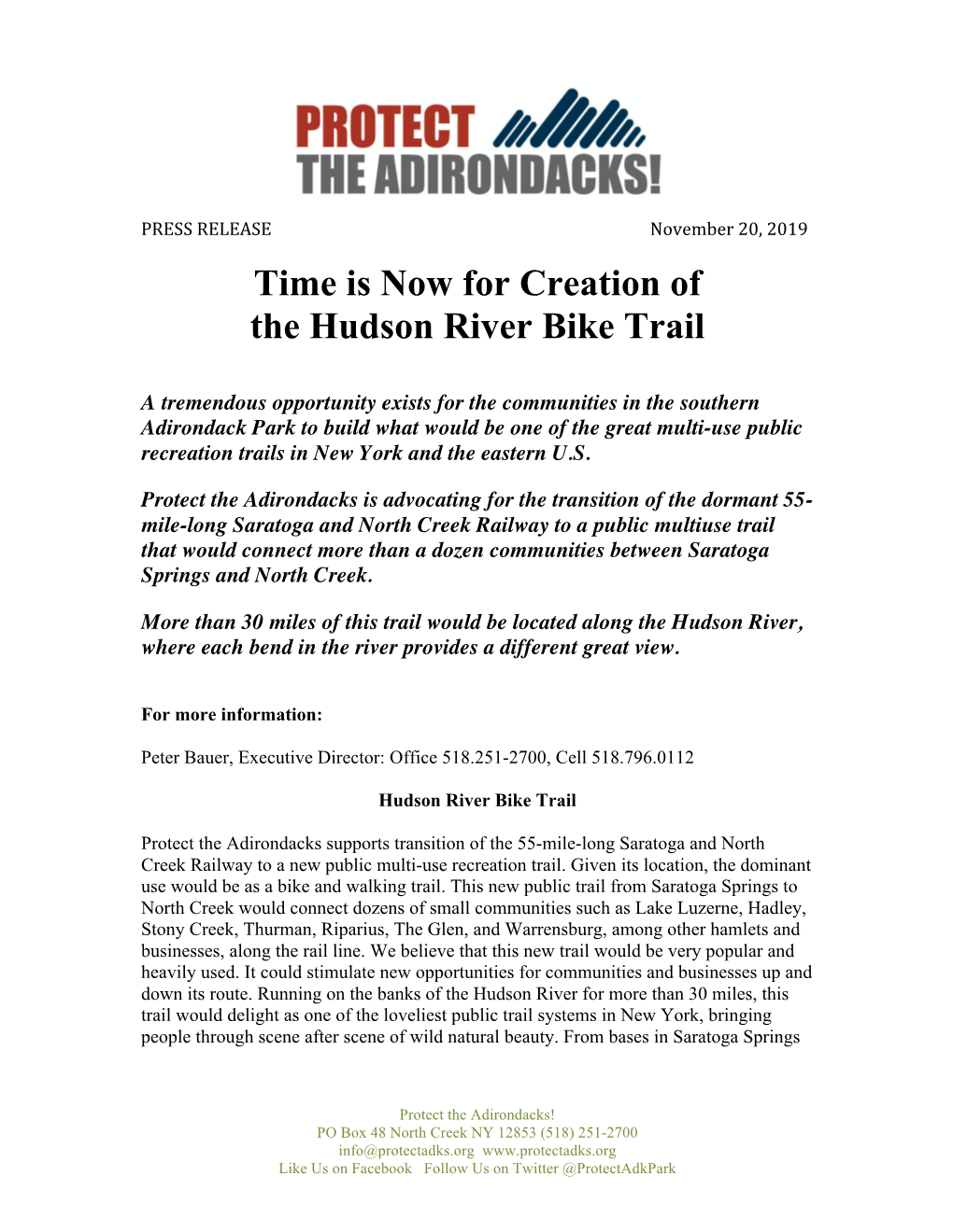 Time Is Now for Creation of the Hudson River Bike Trail