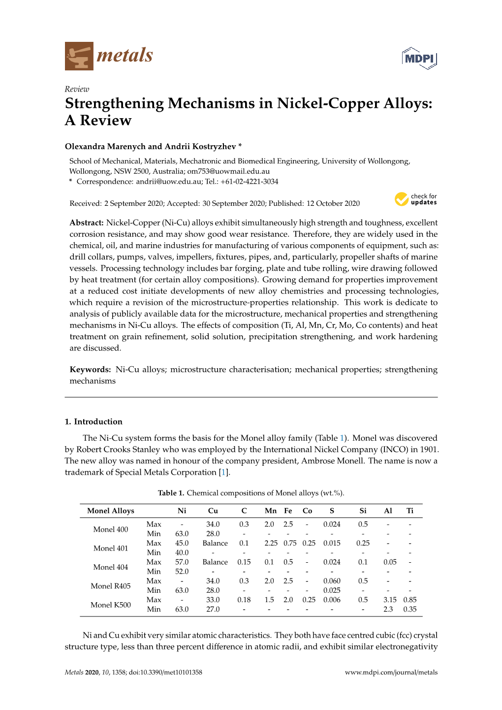 Strengthening Mechanisms in Nickel-Copper Alloys: a Review