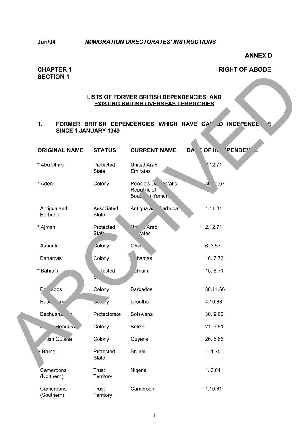 Annex D Chapter 1 Right of Abode Section 1