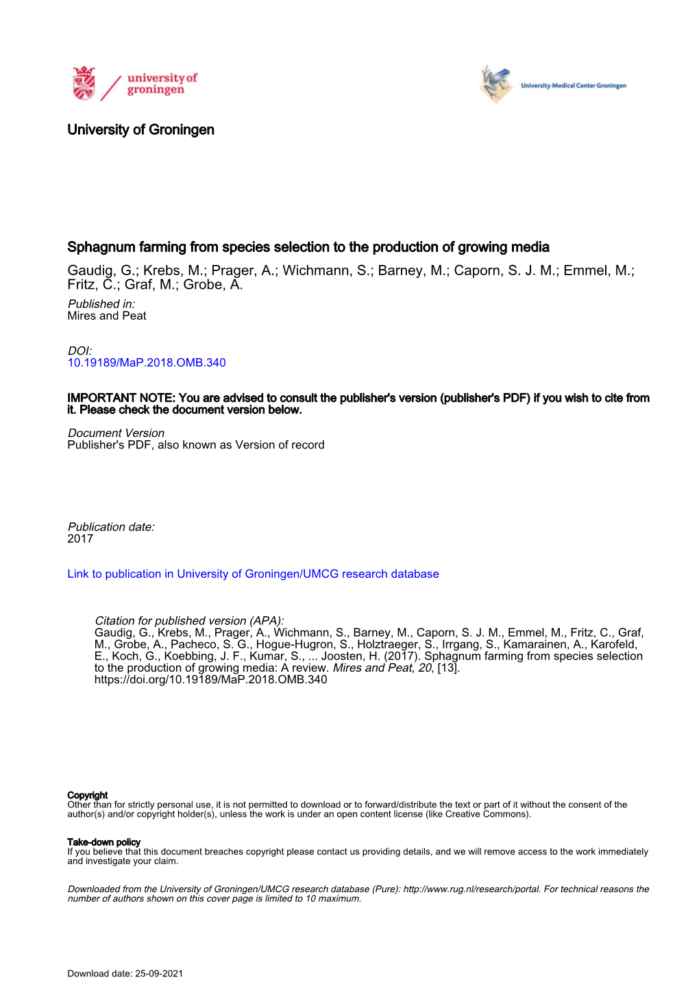 University of Groningen Sphagnum Farming from Species Selection To