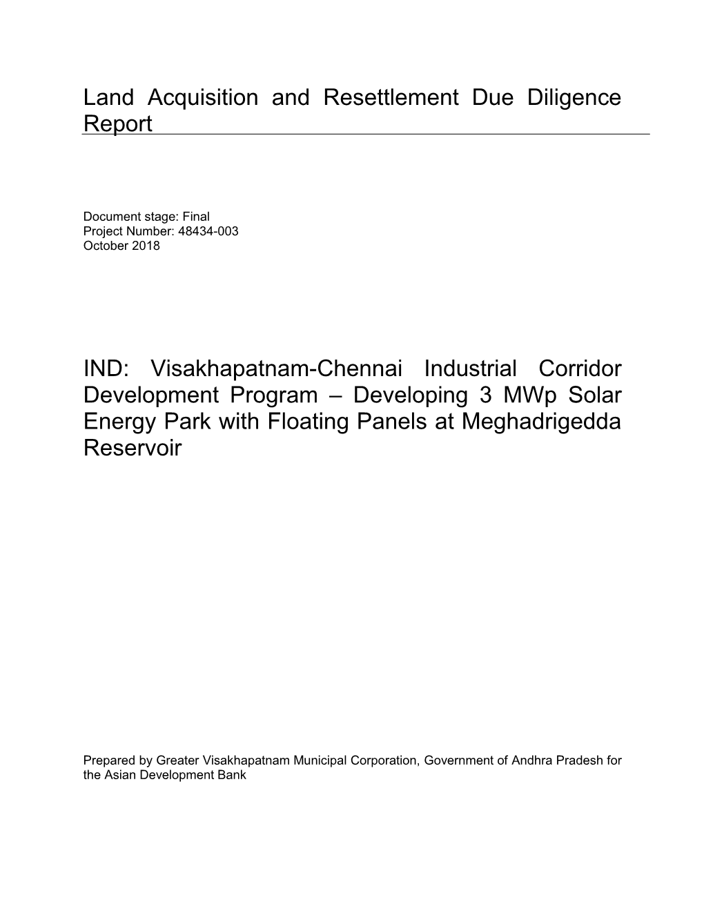 Land Acquisition and Resettlement Due Diligence Report