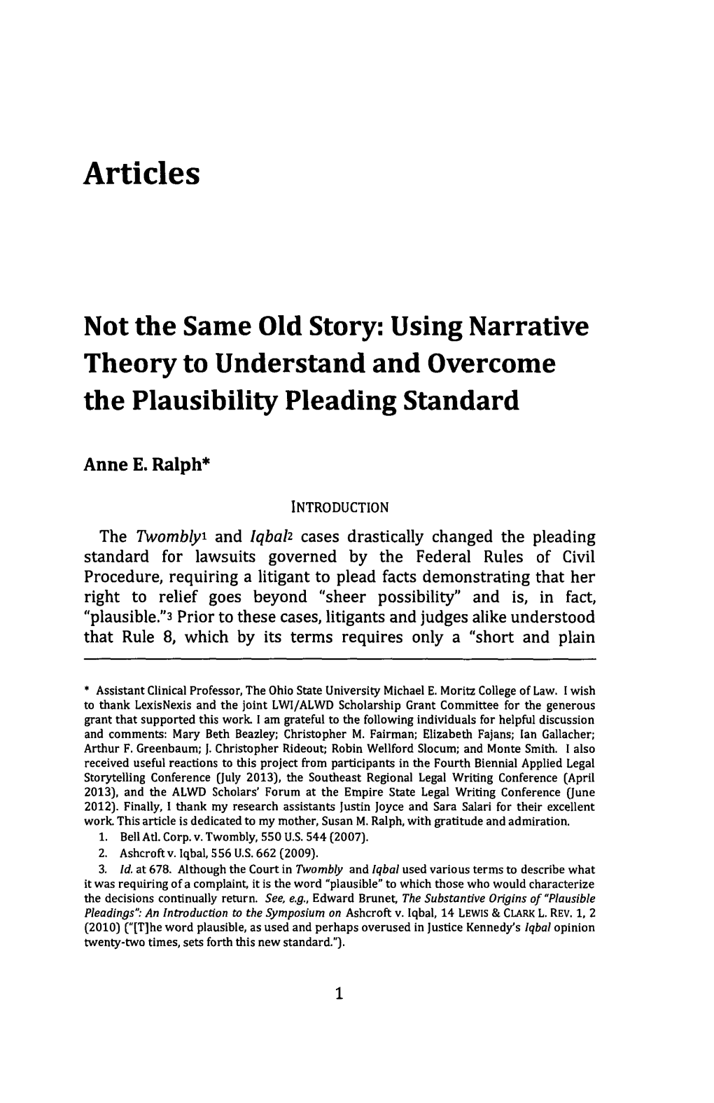 Not the Same Old Story: Using Narrative Theory to Understand and Overcome the Plausibility Pleading Standard