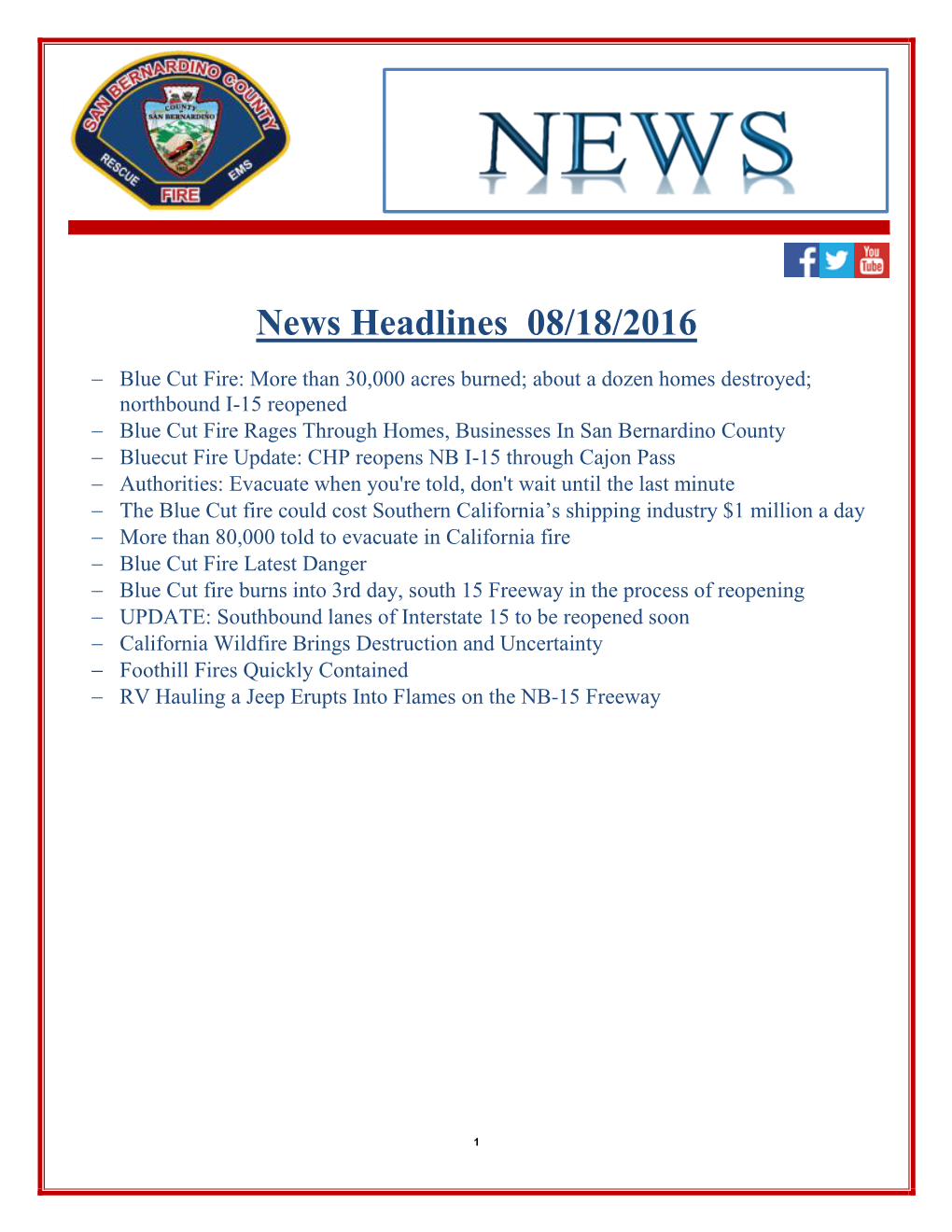 News Headlines 08/18/2016