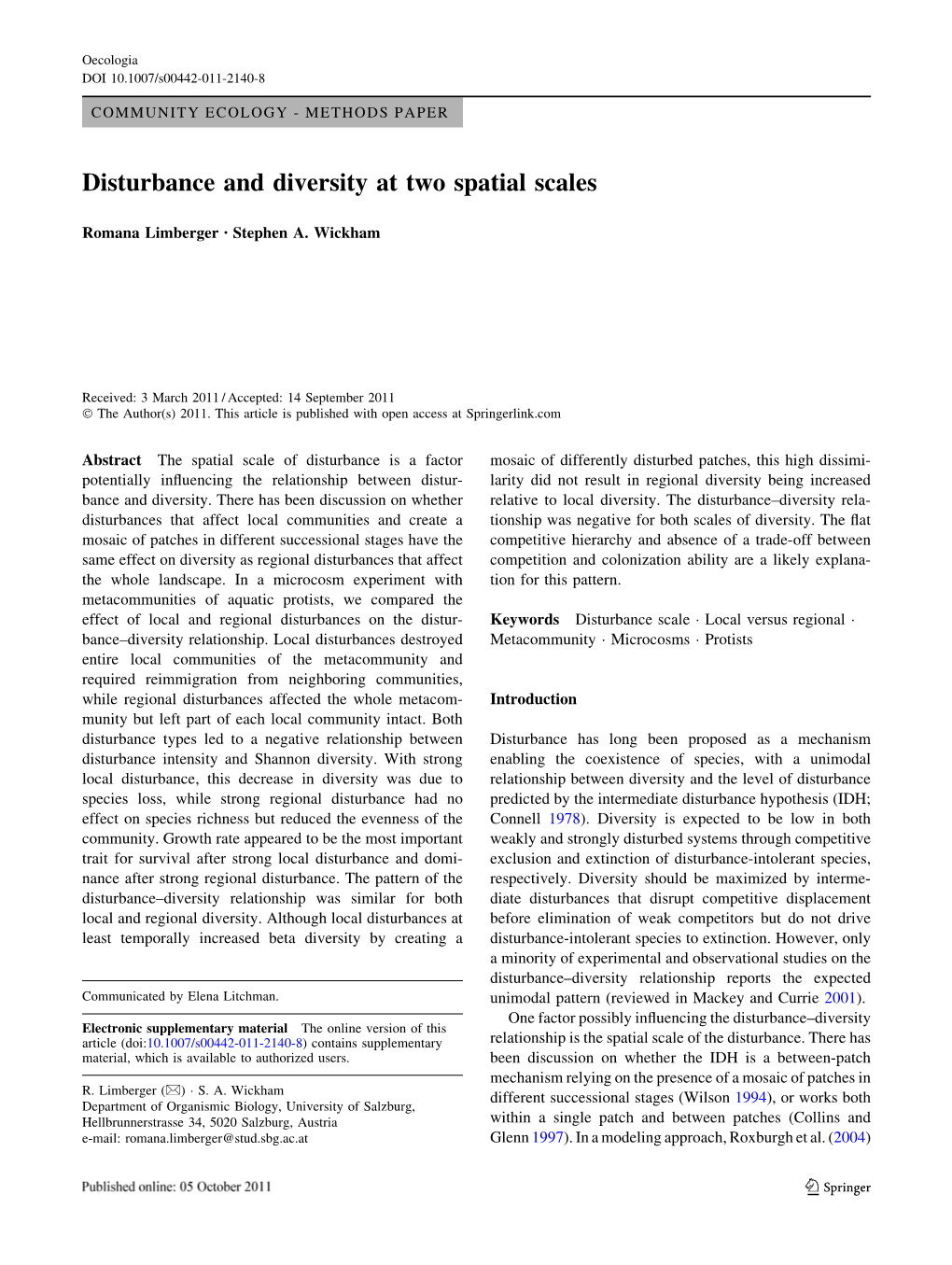 Disturbance and Diversity at Two Spatial Scales