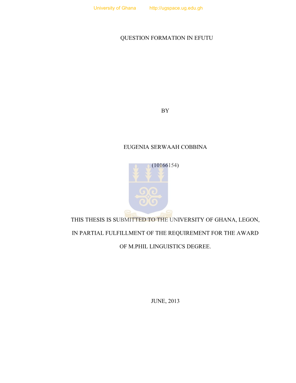 Question Formation in Efutu by Eugenia Serwaah Cobbina