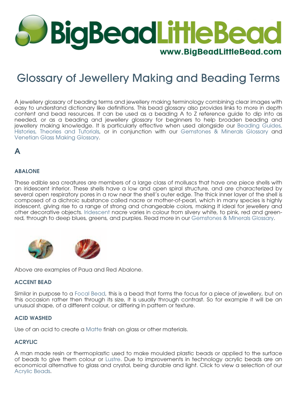 Glossary of Jewellery Making and Beading Terms