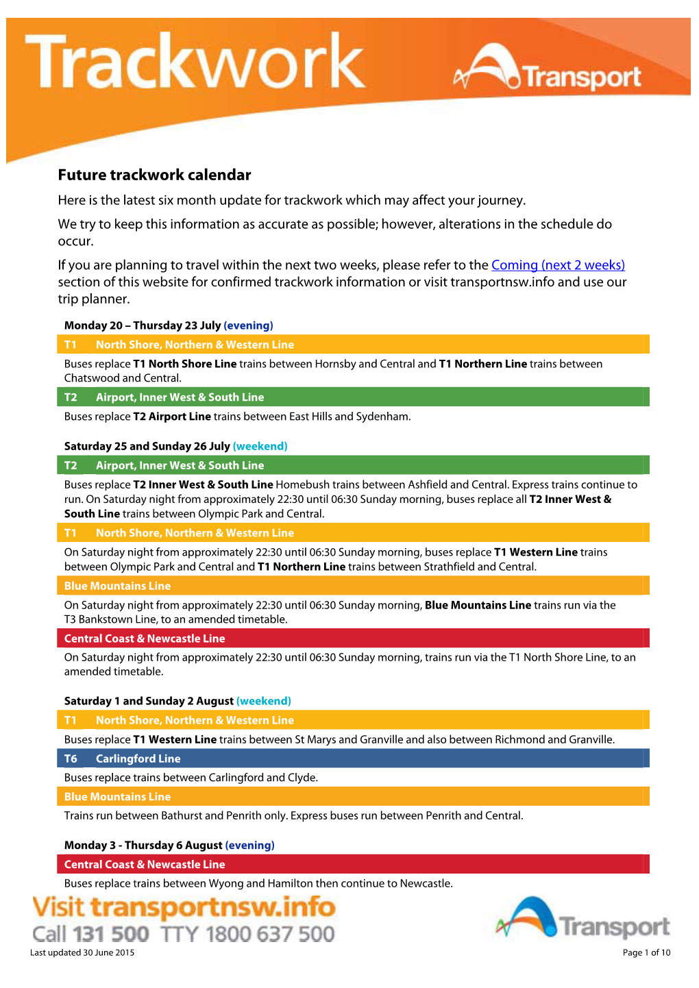 Cityrail Future Trackwork Calendar