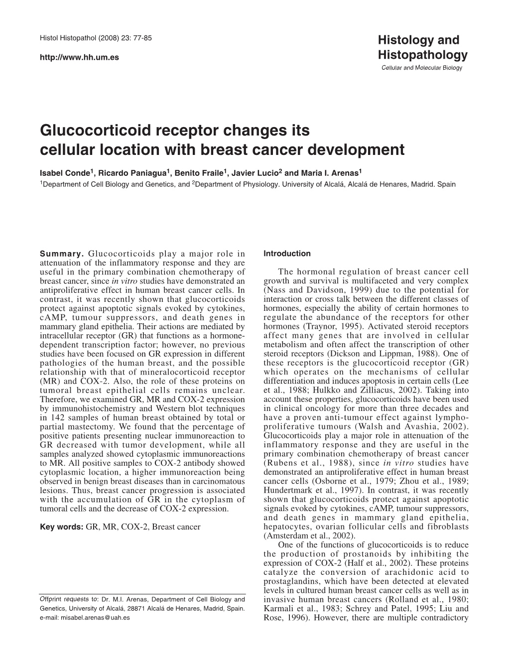 Glucocorticoid Receptor Changes Its Cellular Location with Breast Cancer Development