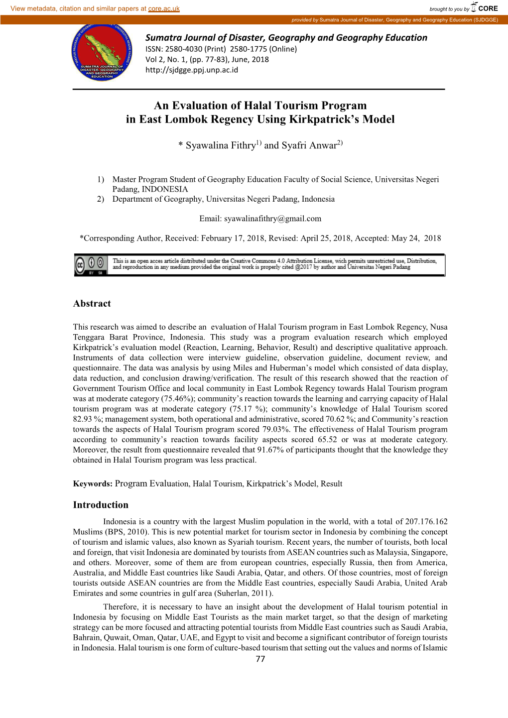 An Evaluation of Halal Tourism Program in East Lombok Regency Using Kirkpatrick’S Model