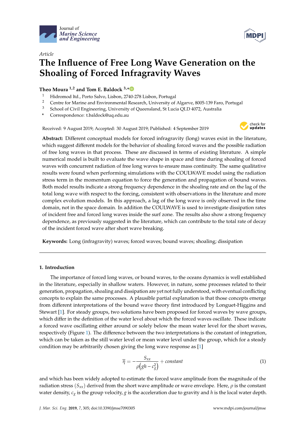 The Influence of Free Long Wave Generation on the Shoaling Of