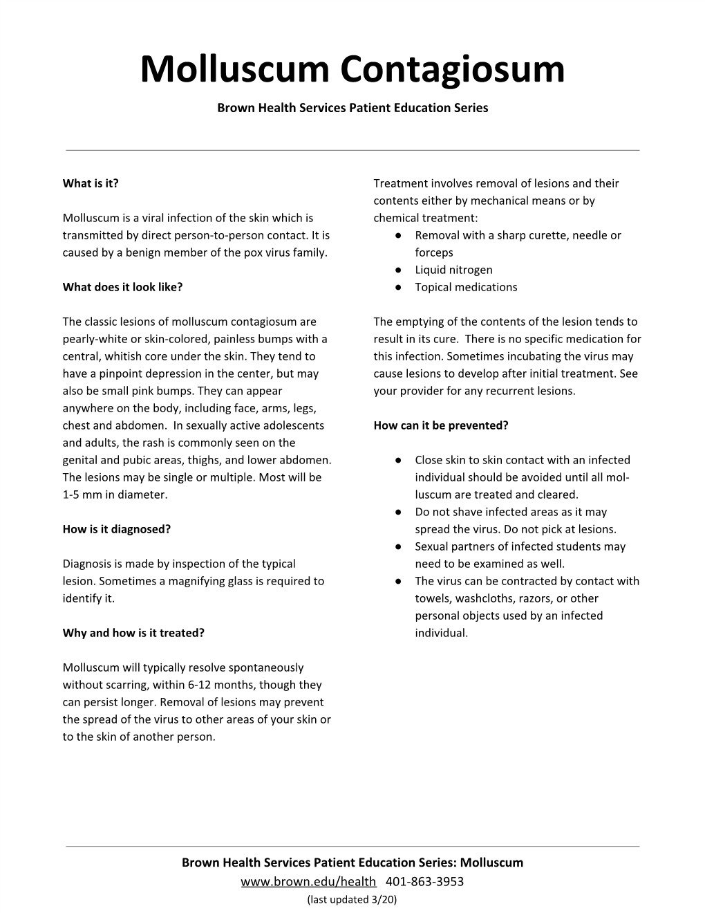 Molluscum Contagiosum Brown Health Services Patient Education Series