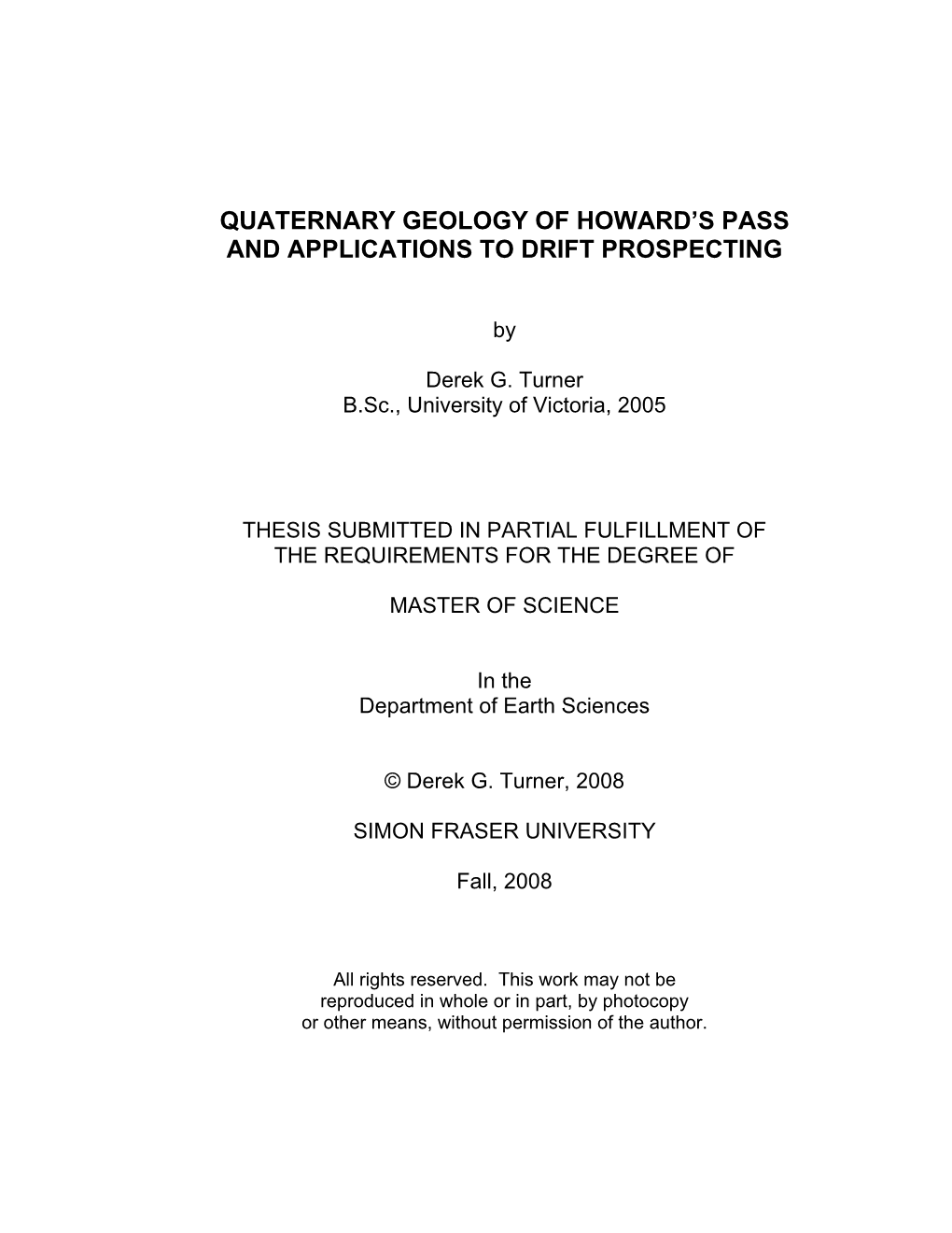 Quaternary Geology of Howard's Pass And