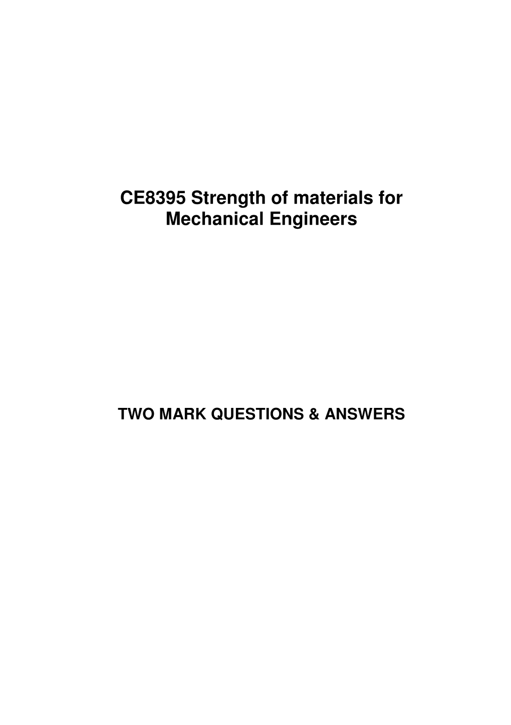 CE8395 Strength of Materials for Mechanical Engineers