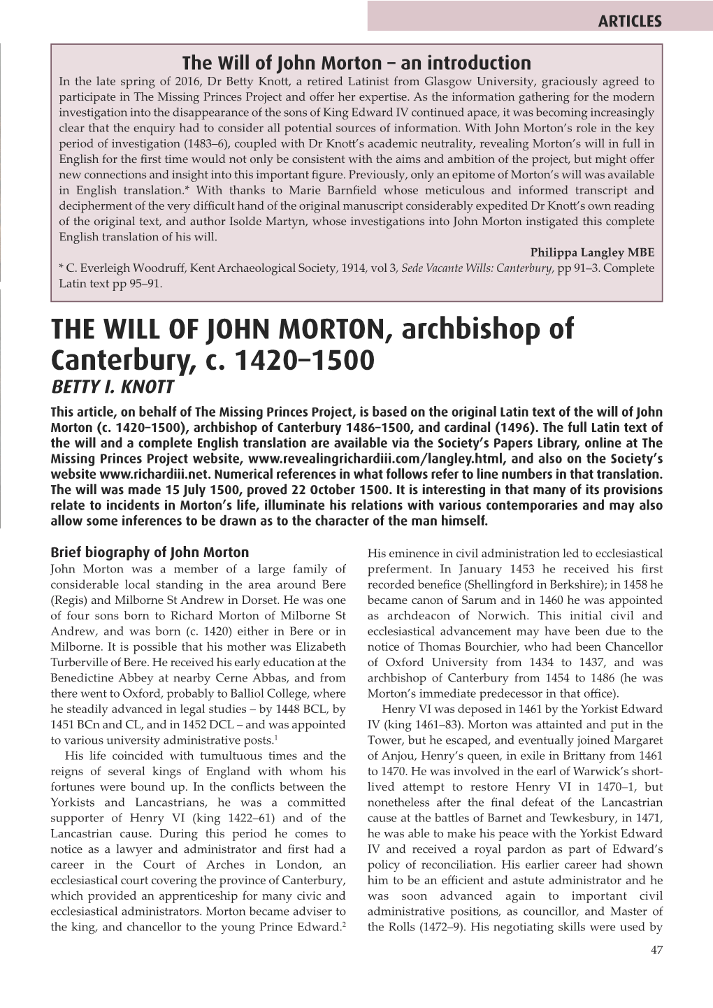 The Will of John Morton