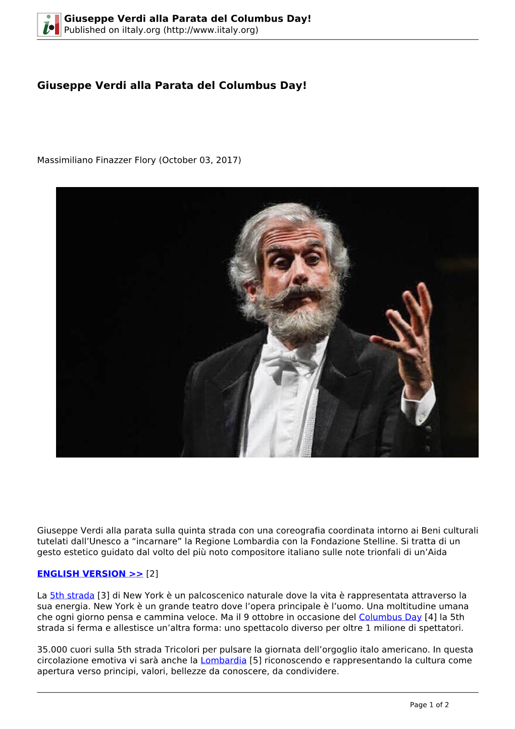 Giuseppe Verdi Alla Parata Del Columbus Day! Published on Iitaly.Org (