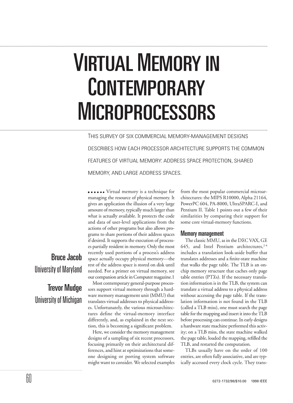 Virtual Memory in Contemporary Microprocessors