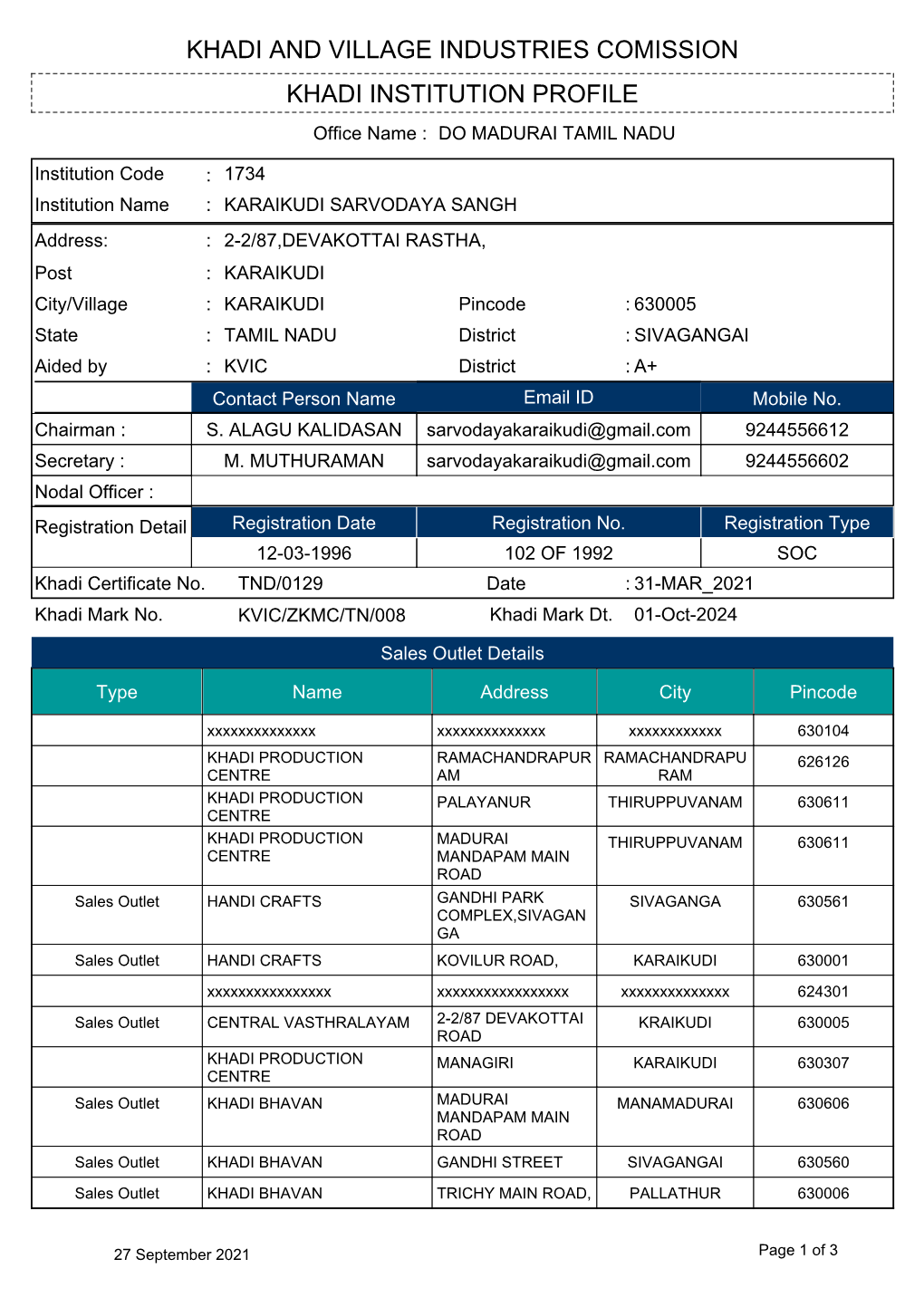 Khadi Institution Profile Khadi and Village Industries Comission