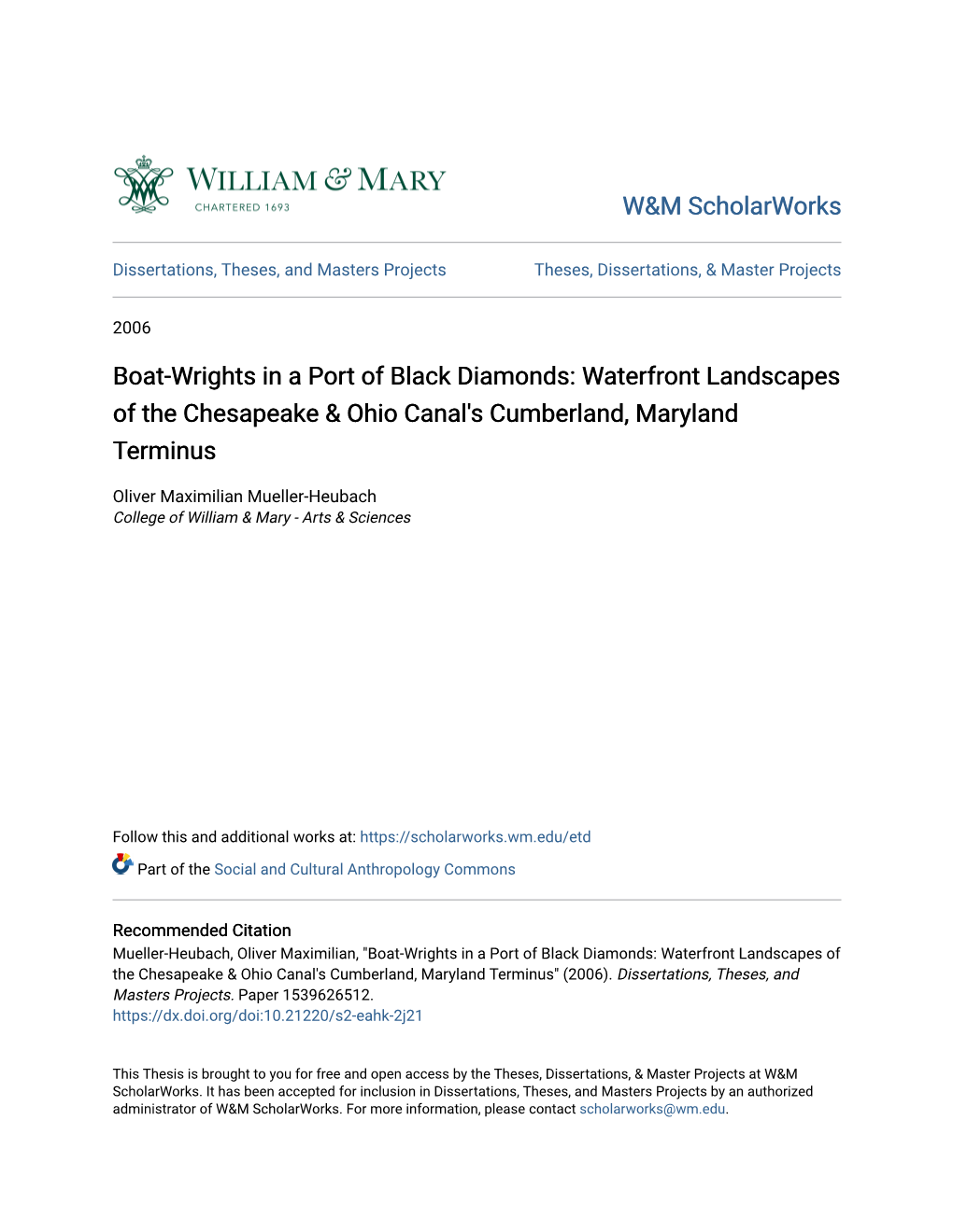 Boat-Wrights in a Port of Black Diamonds: Waterfront Landscapes of the Chesapeake & Ohio Canal's Cumberland, Maryland Terminus