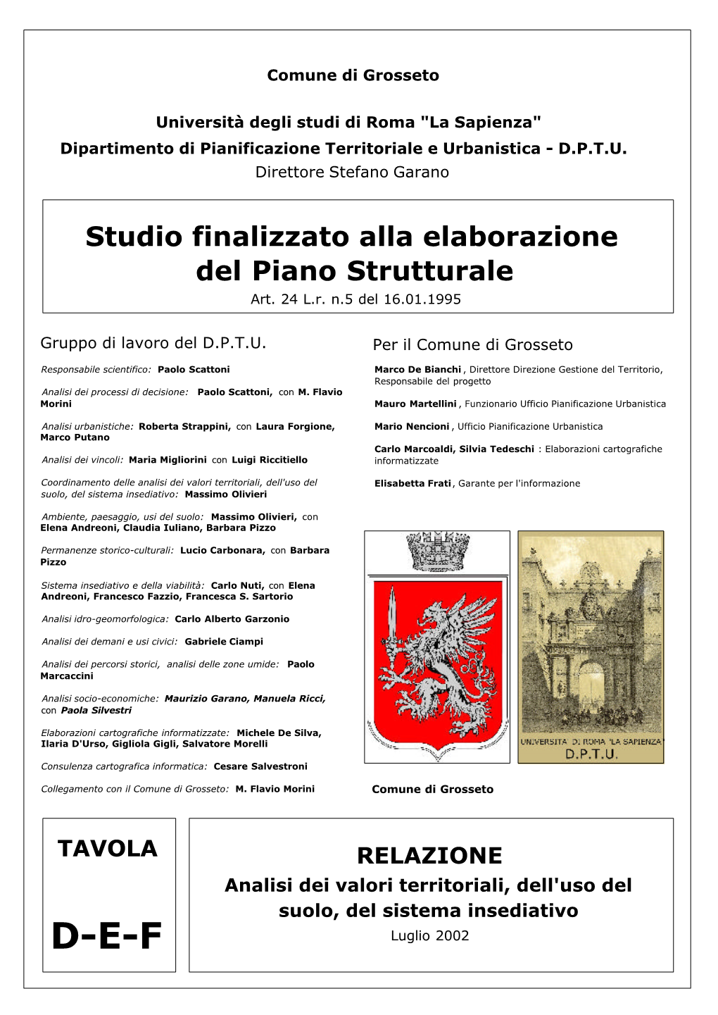 Studio Finalizzato Alla Elaborazione Del Piano Strutturale Art