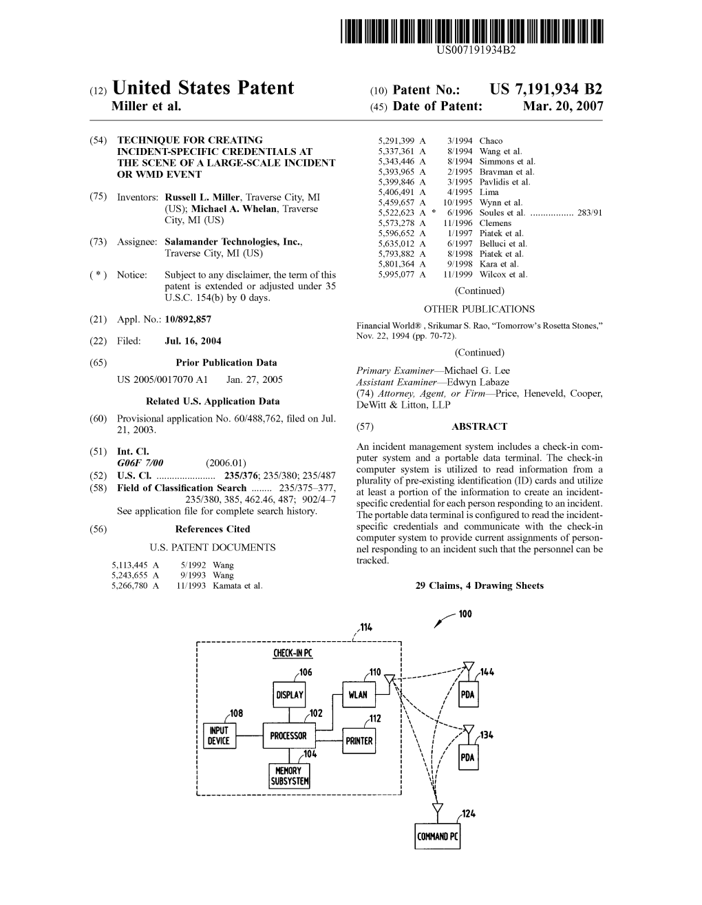 (12) United States Patent (10) Patent No.: US 7,191.934 B2 Miller Et Al