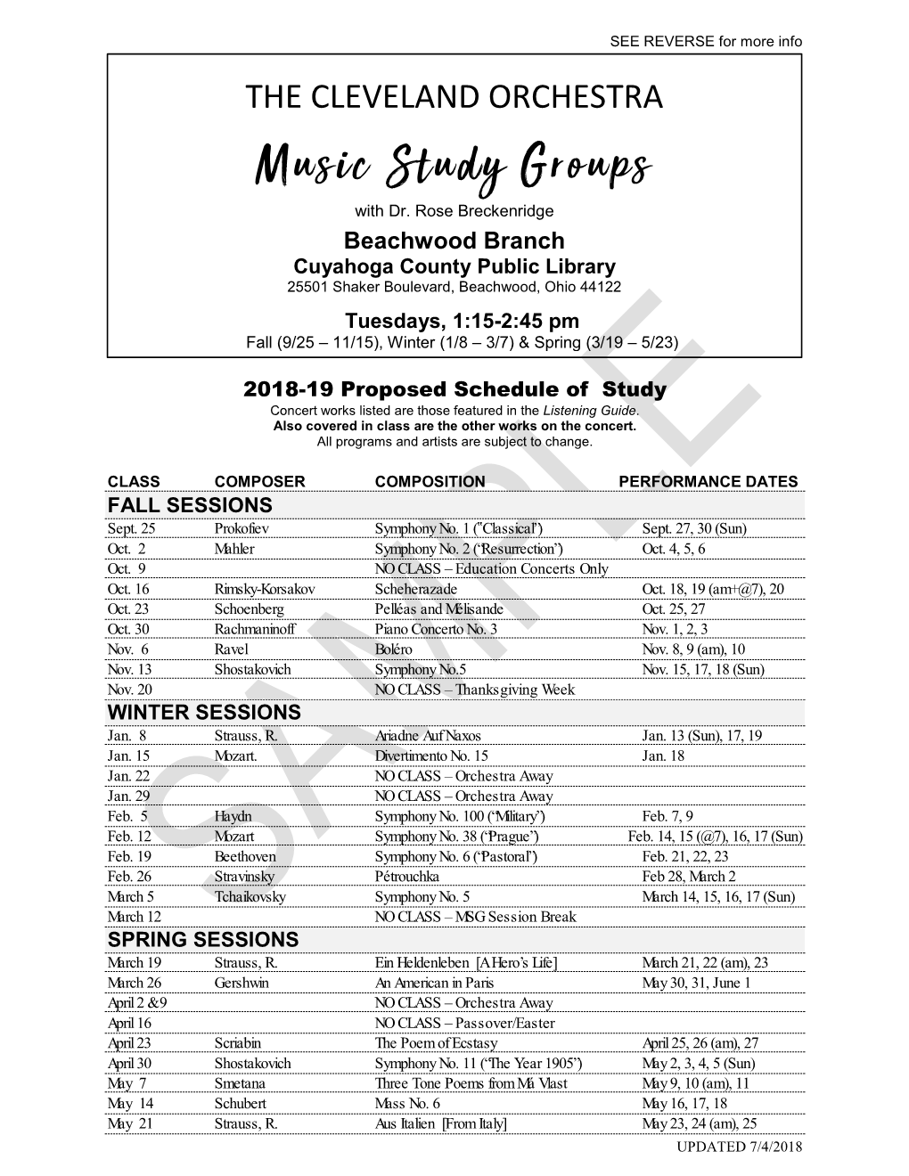 Hts Library MSG Schedule