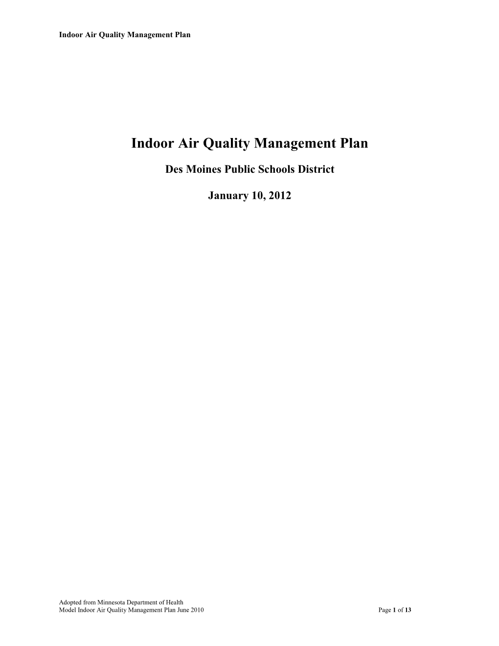 Model Indoor Air Quality Management Plan June 2010 Page 1 of 13