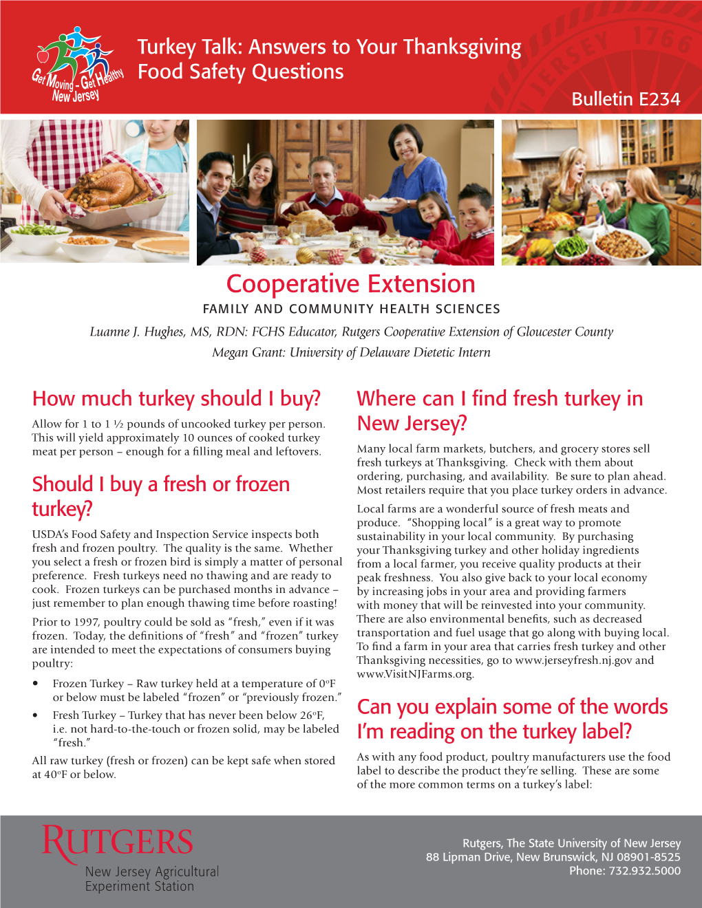 Turkey Talk: Answers to Your Thanksgiving Food Safety Questions Bulletin E234