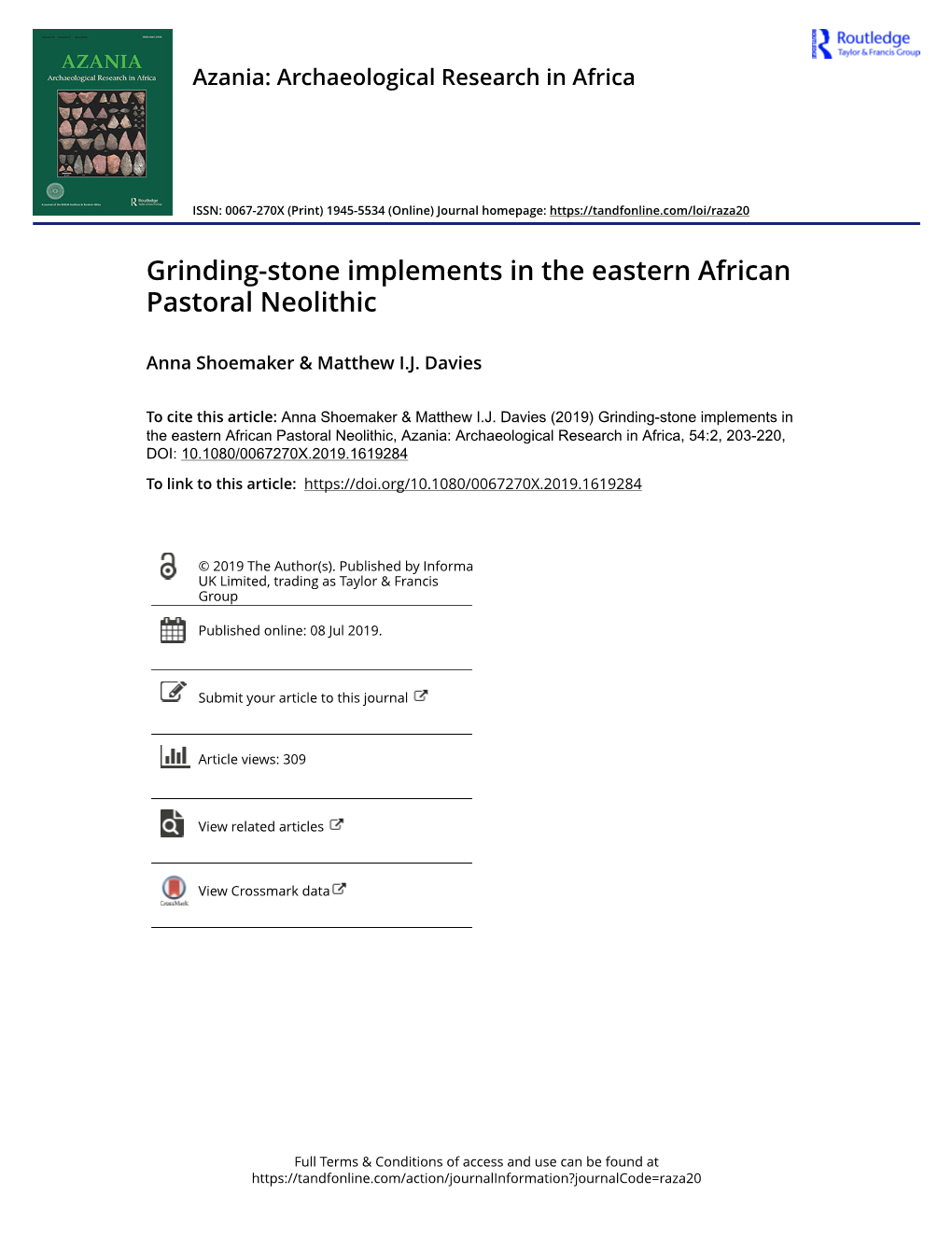 Grinding-Stone Implements in the Eastern African Pastoral Neolithic