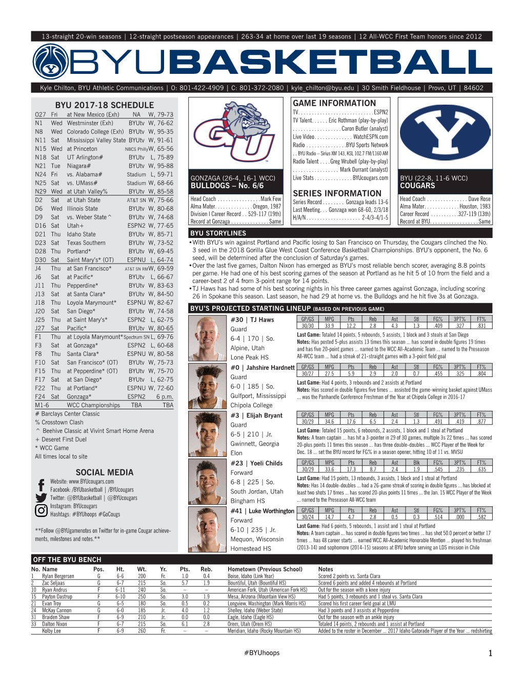 Byu 2017-18 Schedule Social Media 1 Game Information