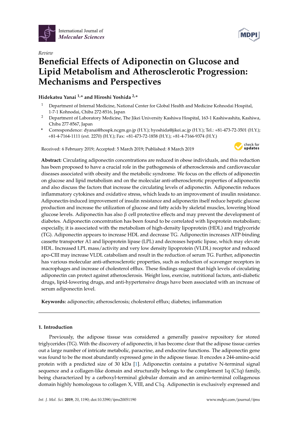 Beneficial Effects of Adiponectin on Glucose and Lipid Metabolism And