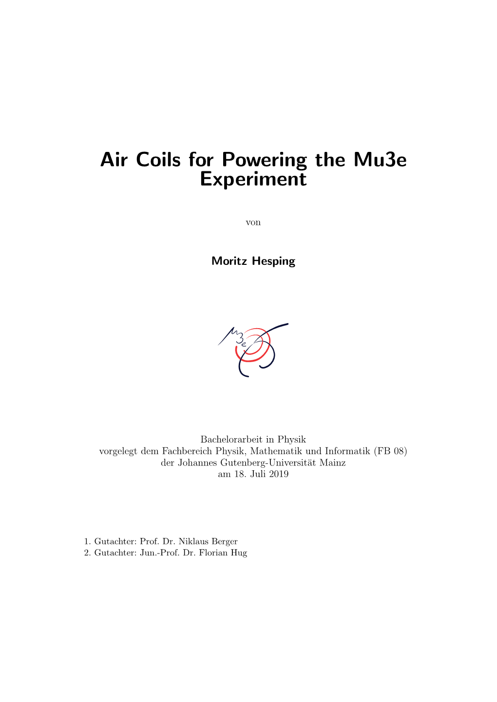 Air Coils for Powering the Mu3e Experiment
