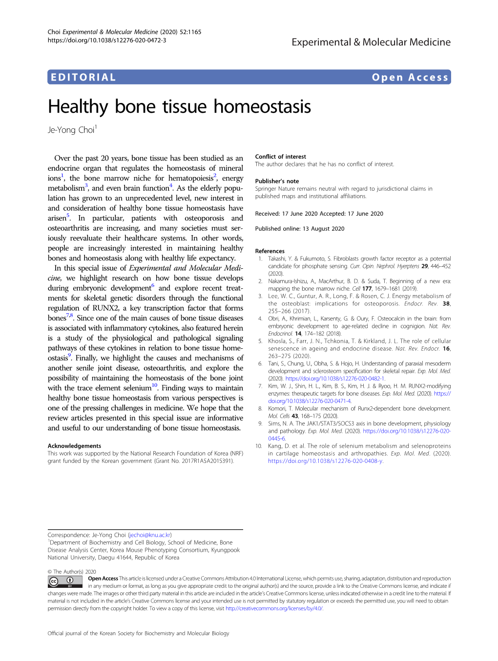 Healthy Bone Tissue Homeostasis Je-Yong Choi1