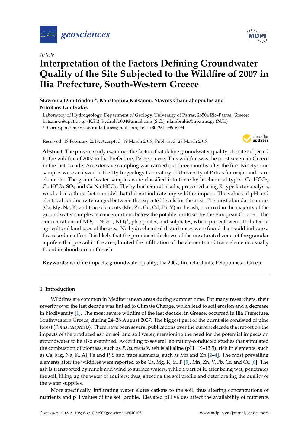 Interpretation of the Factors Defining Groundwater Quality of the Site