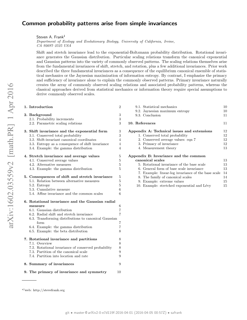 Invariance Defines Scaling Relations and Probability Patterns