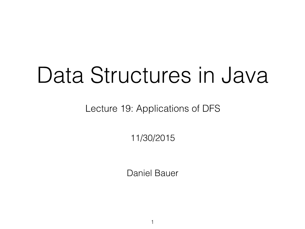 Lecture 19: Applications of DFS