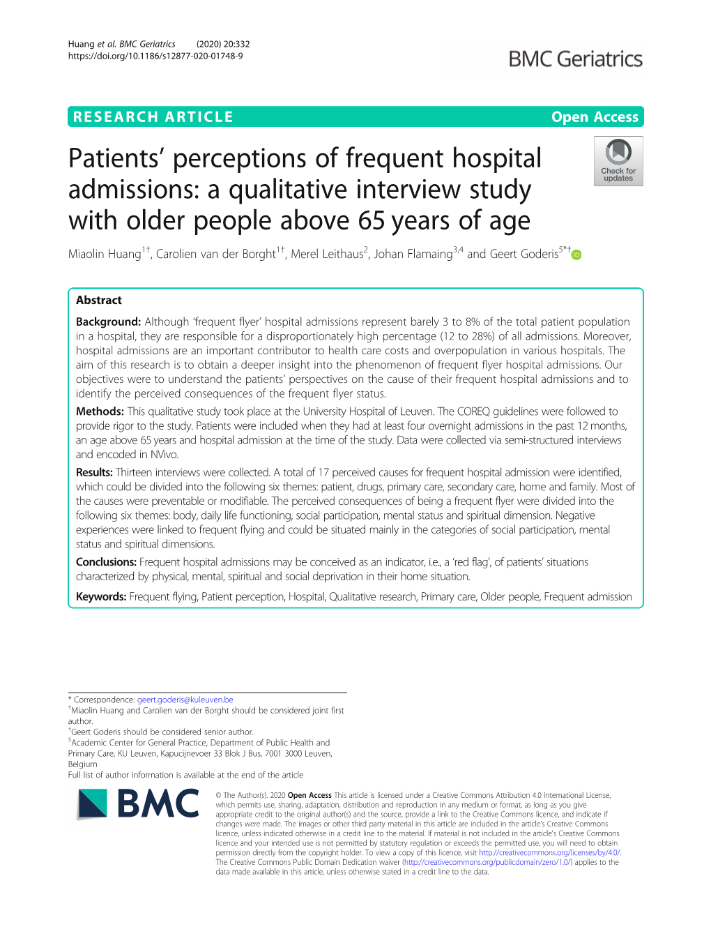 Patients' Perceptions of Frequent Hospital Admissions: a Qualitative Interview Study with Older People Above 65 Years Of