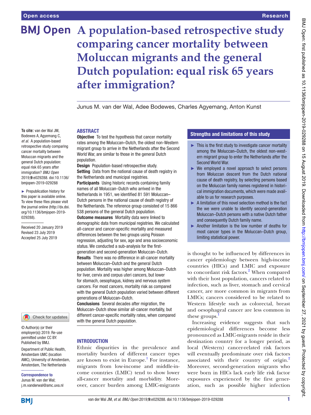 A Population-Based Retrospective Study Comparing Cancer Mortality Between Moluccan Migrants and the General Dutch Population: Equal Risk 65 Years After Immigration?